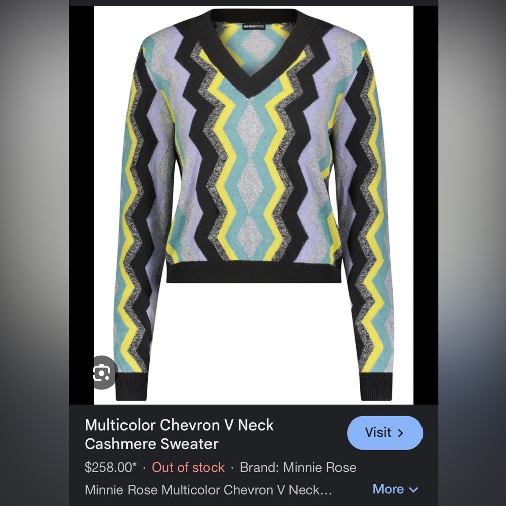 Minnie Rose Yellow and Green V-Neck Sweater with Chevron Pattern
